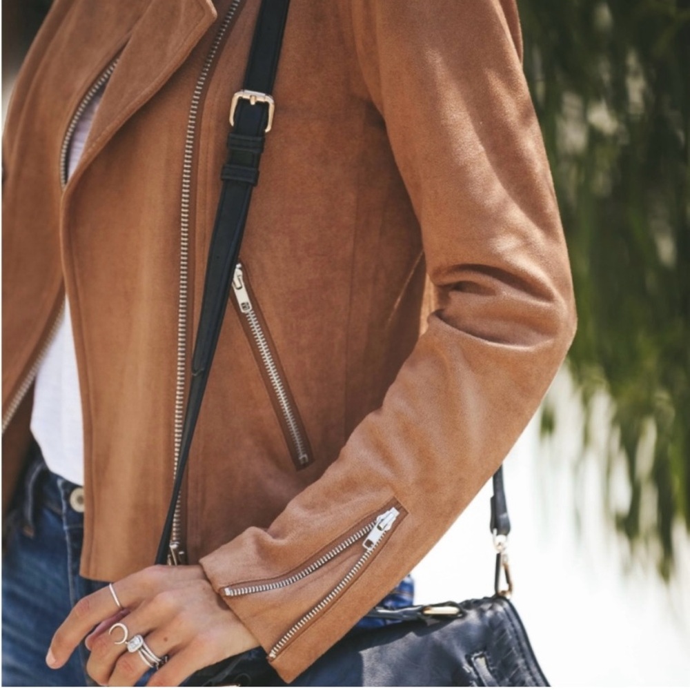 VICI Tan Faux Suede Moto Jacket Lightweight Zip Up Size Small - Picture 2 of 8